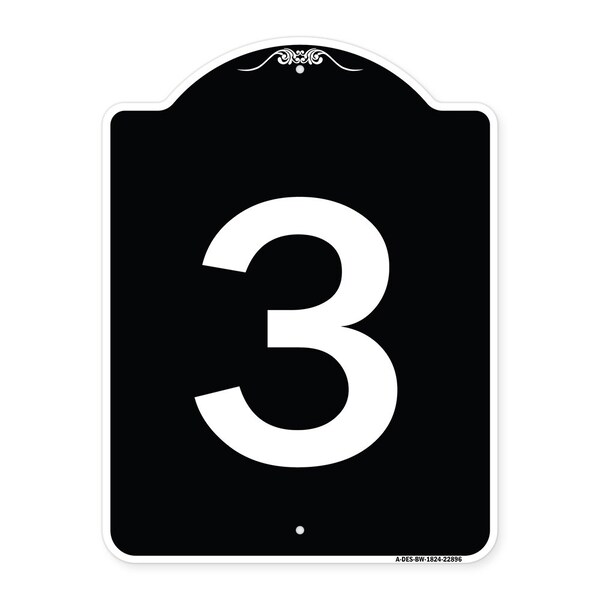 Sign with Number 3 Heavy-Gauge Aluminum Architectural Sign, 24" x 18", BW-1824-22896